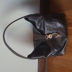 Dooney & Bourke Croco Embossed Leather Lily Shoulder Bag w/Logo Lock)